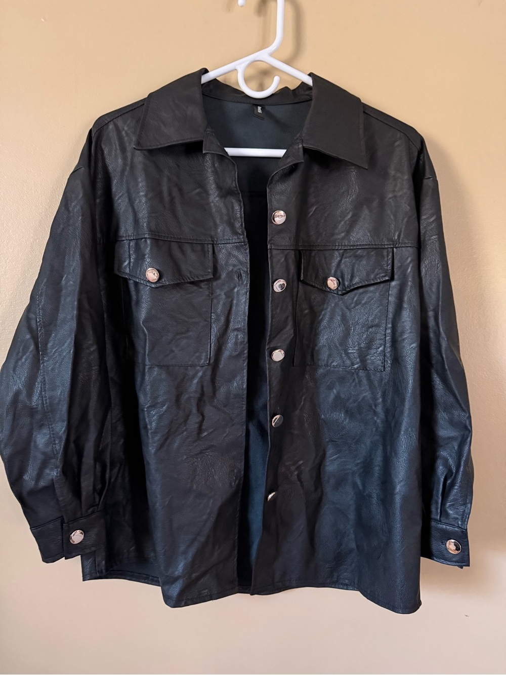 Venti6 Faux Leather Shacket Black Jacket Size Small Y2K Edgy